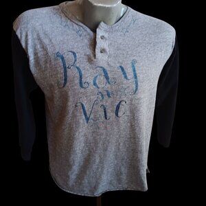 Vintage T-shirt Large Tee 90's Heather GREY Henley Ray N Vic Henley Thin T-Shirt